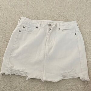 American Eagle White Distressed Denim Skirt